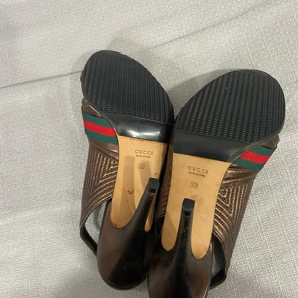 Gucci heels shoes pumps stiletto slip in sandals authentic web peep open toe